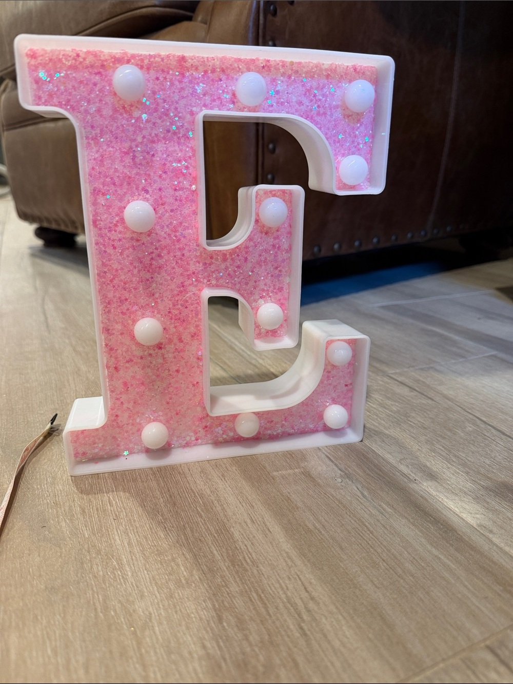 Glitter Pink Marquee Letter E with Bulb Accents - Picture 2 of 3